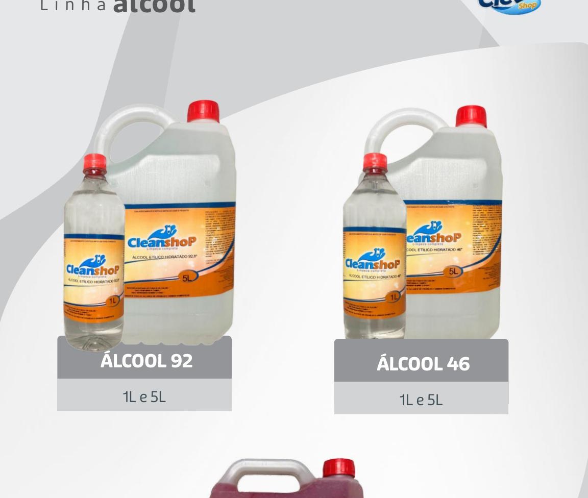 Álcool 92, álcool 46 e acendedor CleanShop