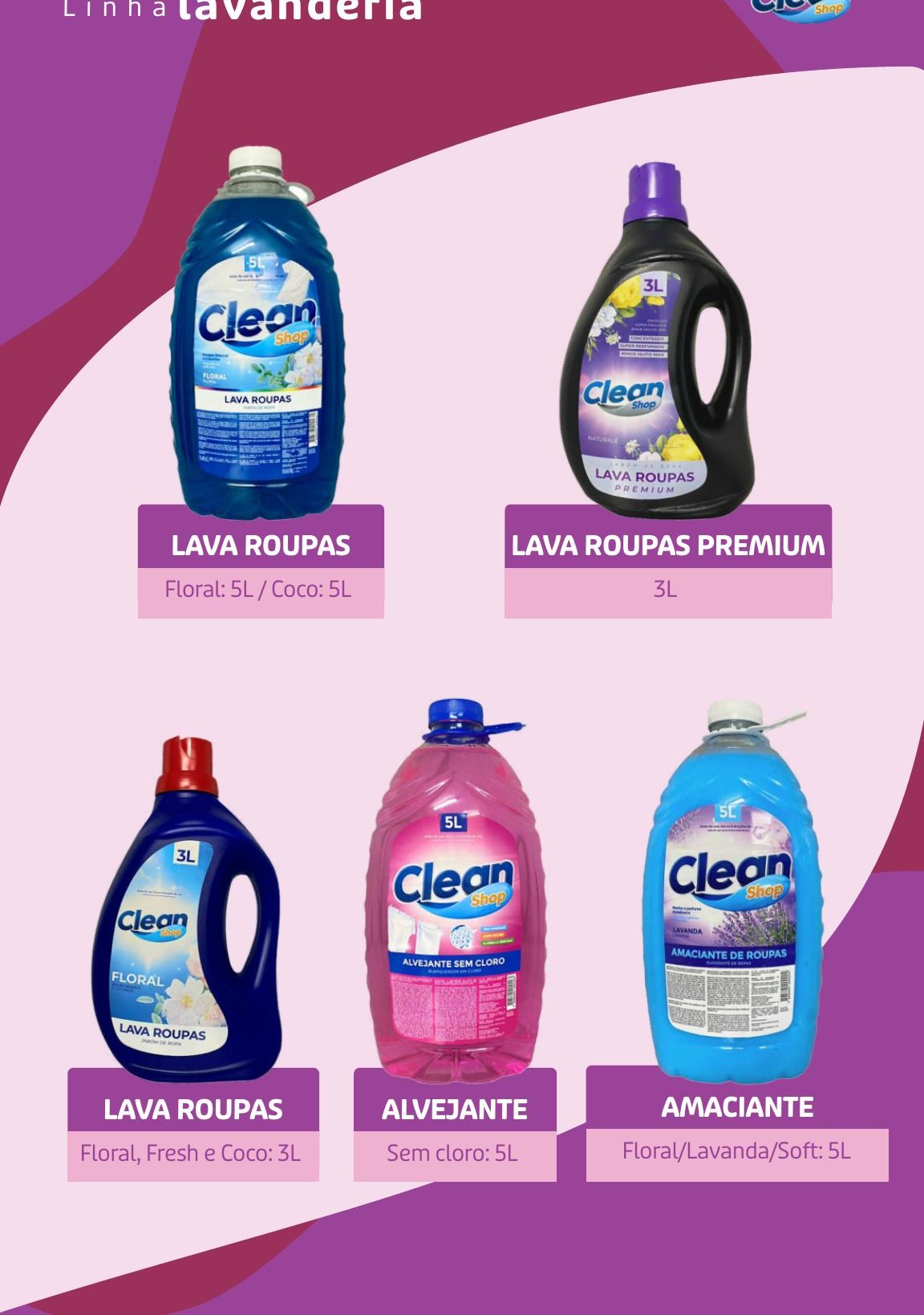 Lava roupas, amaciante e alvejante CleanShop
