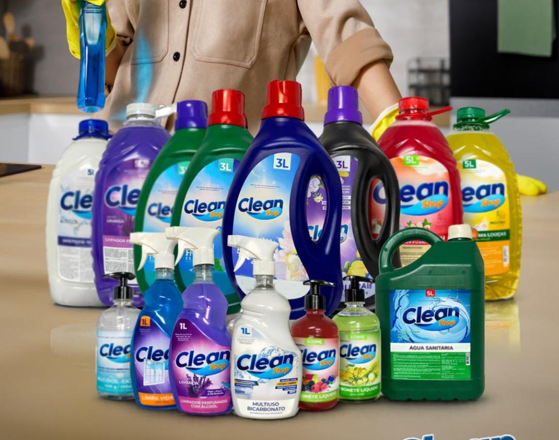 Linha de produtos CleanShop: detergentes, multiuso, limpadores perfumados e lava-roupas